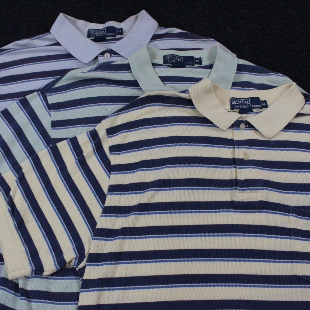 Lot Of Vintage 90s Polo Ralph Lauren Striped Pocket Polo Mens XL Pique Bundle